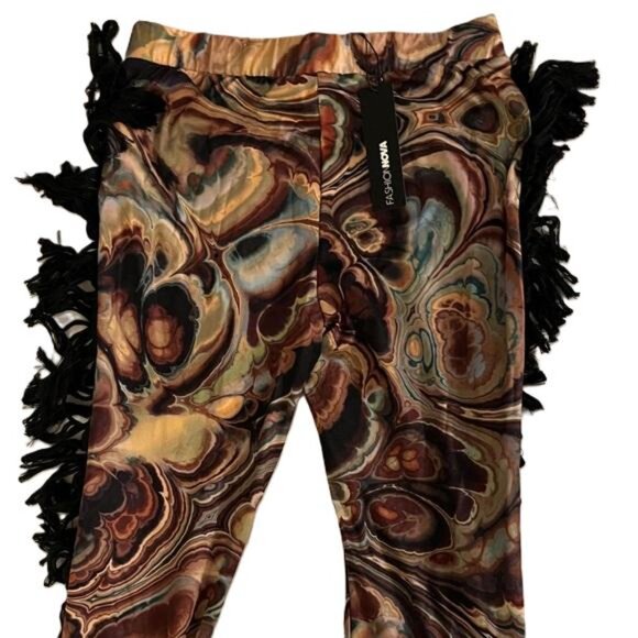NWT FASHION NOVA All at Once Fringe Flare Pants Psychedelic Pattern Size Large - Picture 5 of 8